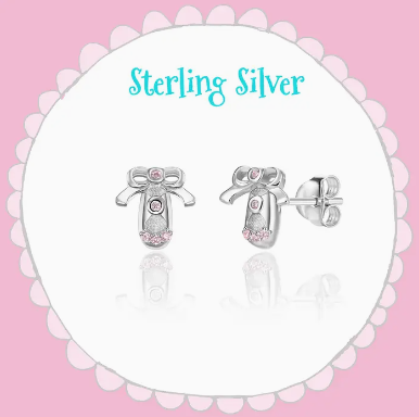 925 Sterling Silver Ballet Earrings with Pink CZ