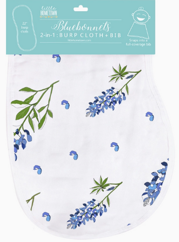 2-in-1 Burp Cloth + Bib: Bluebonnet