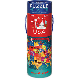 Crocodile Creek USA Map 200 piece Jigsaw Puzzle and Matching Poster