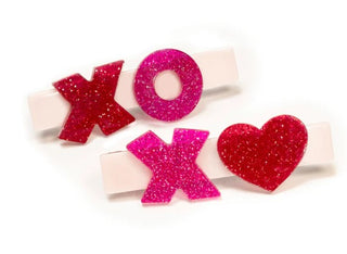 XOXO Red/Pink Alligator Hair Clips - Set of 2