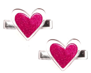 Pink Glitter Heart Alligator Hair Clips - Set Of 2