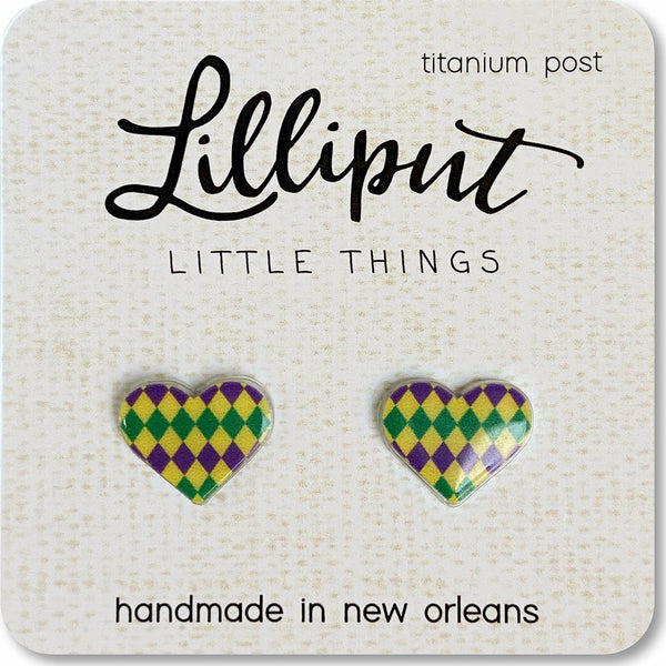 Mardi Gras Patterned Heart Earrings