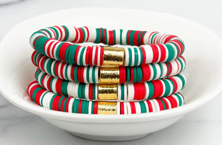 Christmas Multi Gold Barrel Heishi Bracelet (6.5 inch)