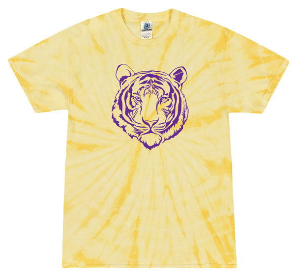 Purple Tiger On Yellow Tie Dye Tshirt