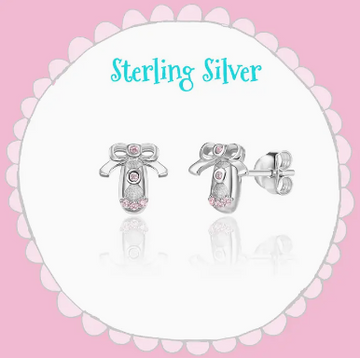 925 Sterling Silver Ballet Earrings with Pink CZ