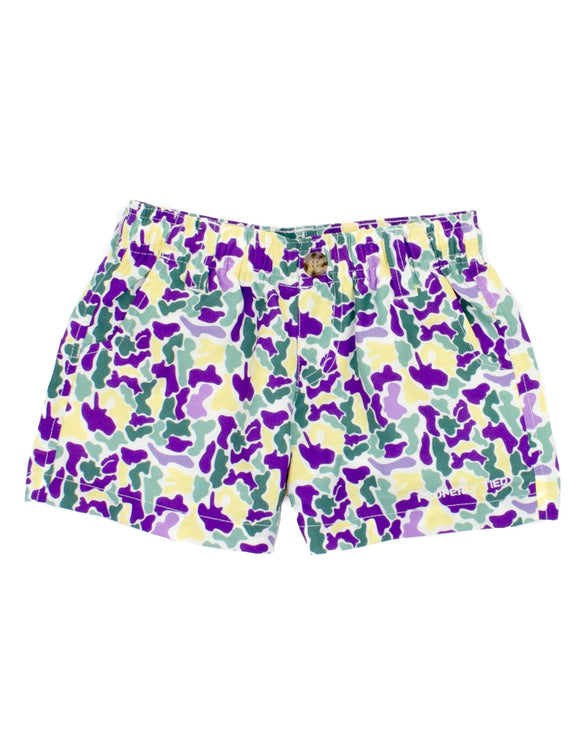Toddler Mallard Shorts: Mardi Gras Camo
