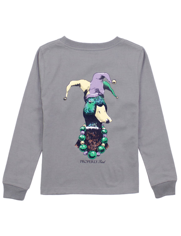 Toddler Mardi Gras Mallard Long Sleeve Battleship Grey