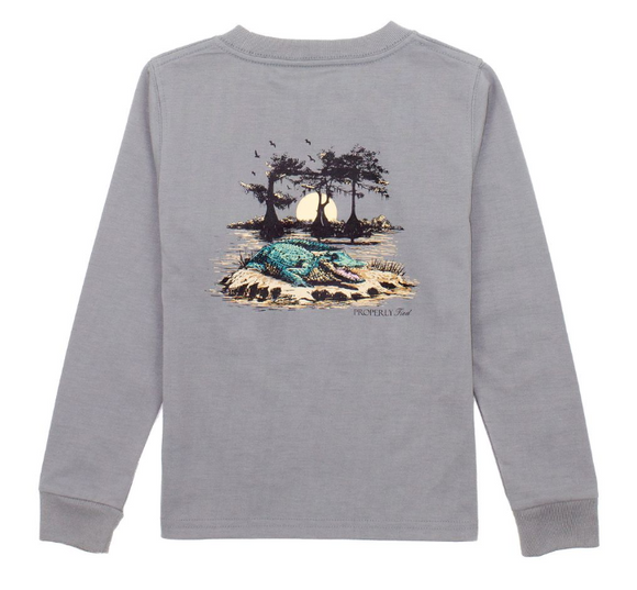 Bayou Gator Long Sleeve Battleship Grey: