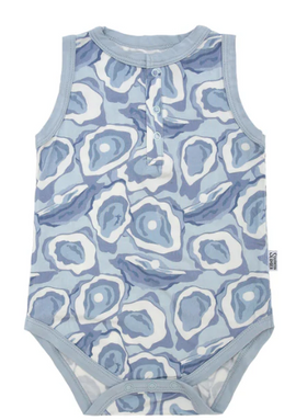 Blue Oyster Bamboo Henley Onesie
