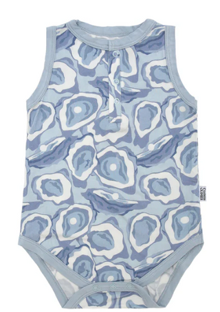 Blue Oyster Bamboo Henley Onesie