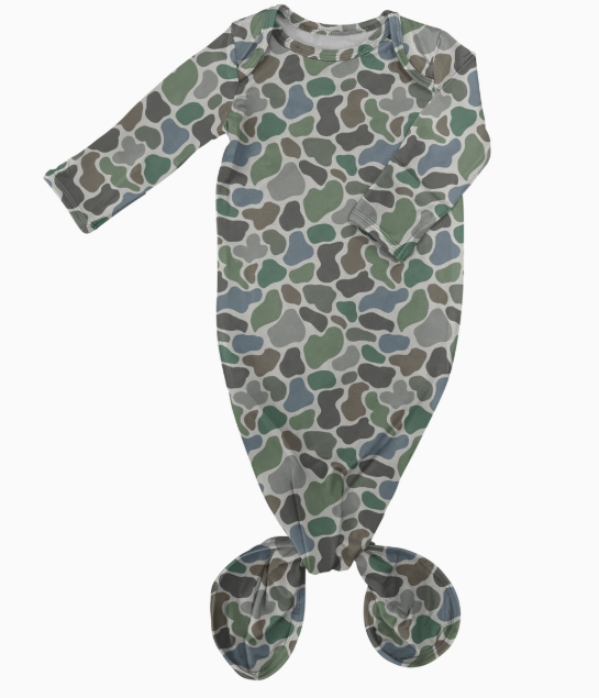 Pebble Camo Bamboo Knotted Gown (0/3M)