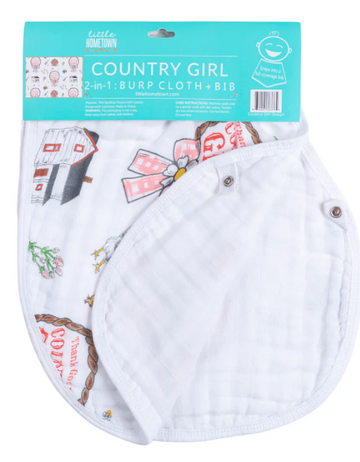 2-in-1 Burp Cloth + Bib: Country Girl - 0
