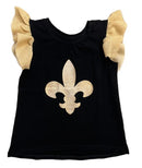 Gold Glitter Fleur de Lis Ruffle Shirt(Blk):-1