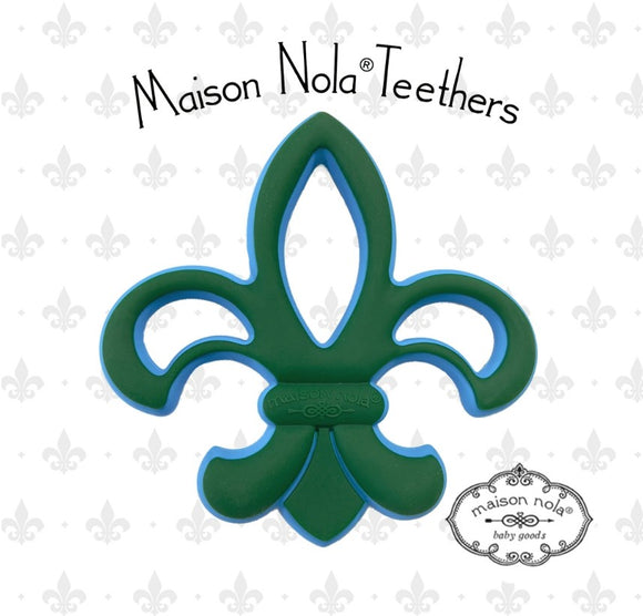 Louisiana-Theme Teether: Green Wave Fleur De Lis