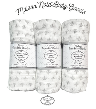 Fleur De Lis Muslin Swaddle: Gray