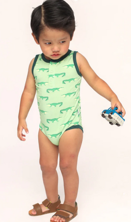 Light Green Alligator Bamboo Henley Onesie