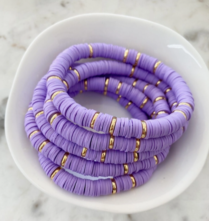 6.5" Purple Gold Disc Heishi Bracelet
