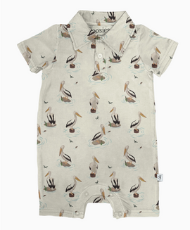 Coastal Pelicans Short Sleeve Bamboo Polo Romper