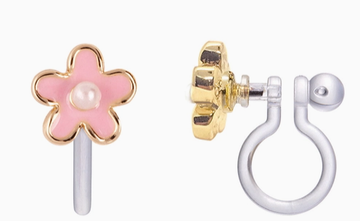 Pink Fancy Flower Cutie Clip On Earrings