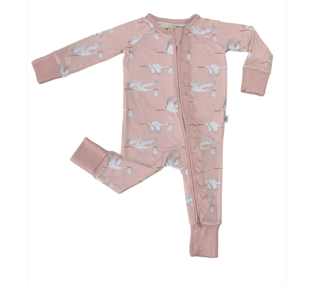 Pink Girl Stork Bamboo Zippy PJs