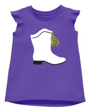 Mardi Gras Sequin Boot Purple Ruffle Short Sleeve: