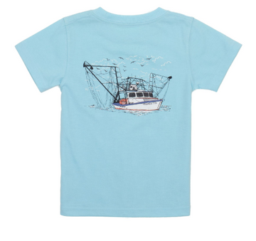 Toddler Shrimp Boat Short Sleeve Powder Blue Tee