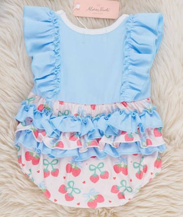 Strawberry Bow Ruffle Bubble Romper - 0