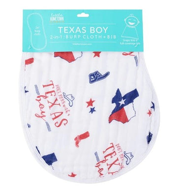 2-in-1 Burp Cloth + Bib: Texas Boy