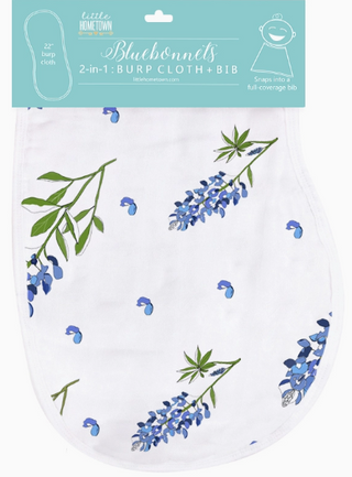 2-in-1 Burp Cloth + Bib: Bluebonnet