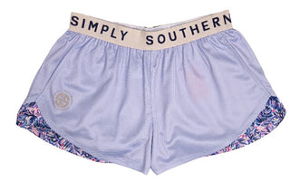 Cheer Shorts: Purple with Leaf Pattern Trim