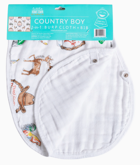 2-in-1 Burp Cloth + Bib: Country Boy