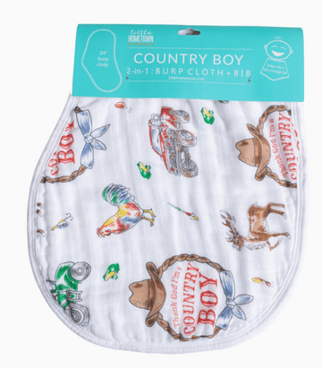 2-in-1 Burp Cloth + Bib: Country Boy