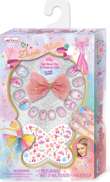 Dazzle Nails + Hair Bow Clip, Ballerina Beauties