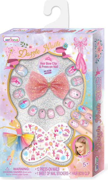 Dazzle Nails + Hair Bow Clip, Ballerina Beauties