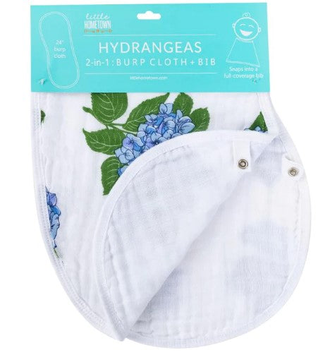 2-in-1 Burp Cloth + Bib: Hydrangeas