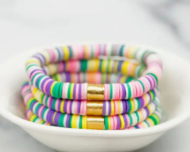 Pastel Multi Gold Barrel Heishi Bracelet (6.5")