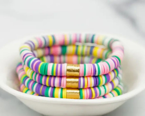 Pastel Multi Gold Barrel Heishi Bracelet (6.5")