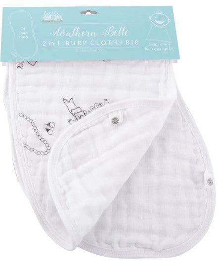 2-in-1 Burp Cloth + Bib: Southern Belle