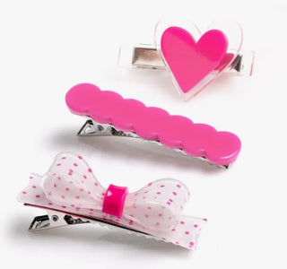 Pink Polka Dots Bowtie/Heart/Scallop Alligator Clip - Set of 3