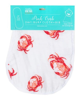 2-in-1 Burp Cloth + Bib: Pink Crab