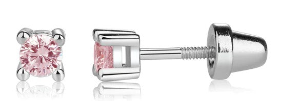 Sterling Silver Pink CZ Stud Earrings (SSE-Crystal-Pink)