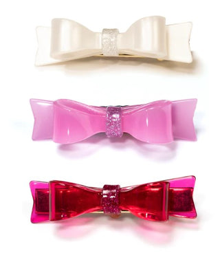 Bowtie Trio: Satin Pink/Clear Pink/White Alligator Clips