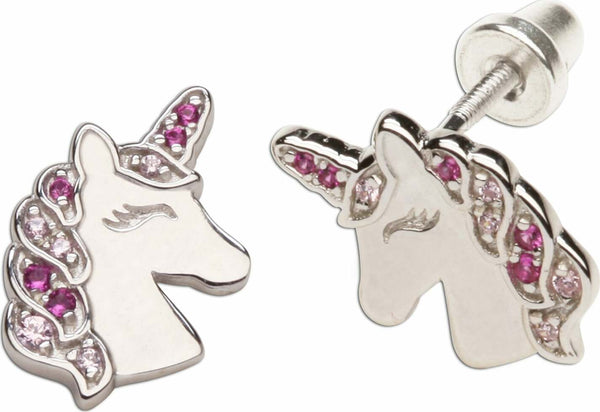 Sterling Silver Pink Unicorn Earrings (SSE-Unicorn-Pink)