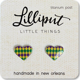 Mardi Gras Patterned Heart Earrings
