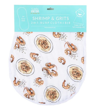 2-in-1 Burp Cloth + Bib: Shrimp & Grits