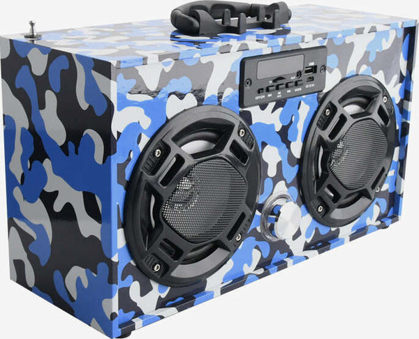 Bluetooth FM Radio W LED Speakers Blue Camo Boombox-