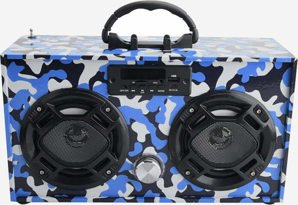 Bluetooth FM Radio W LED Speakers Blue Camo Boombox-