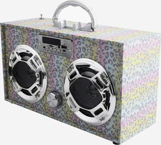 Bluetooth FM Radio W LED Speakers Leopard Glitter Boombox